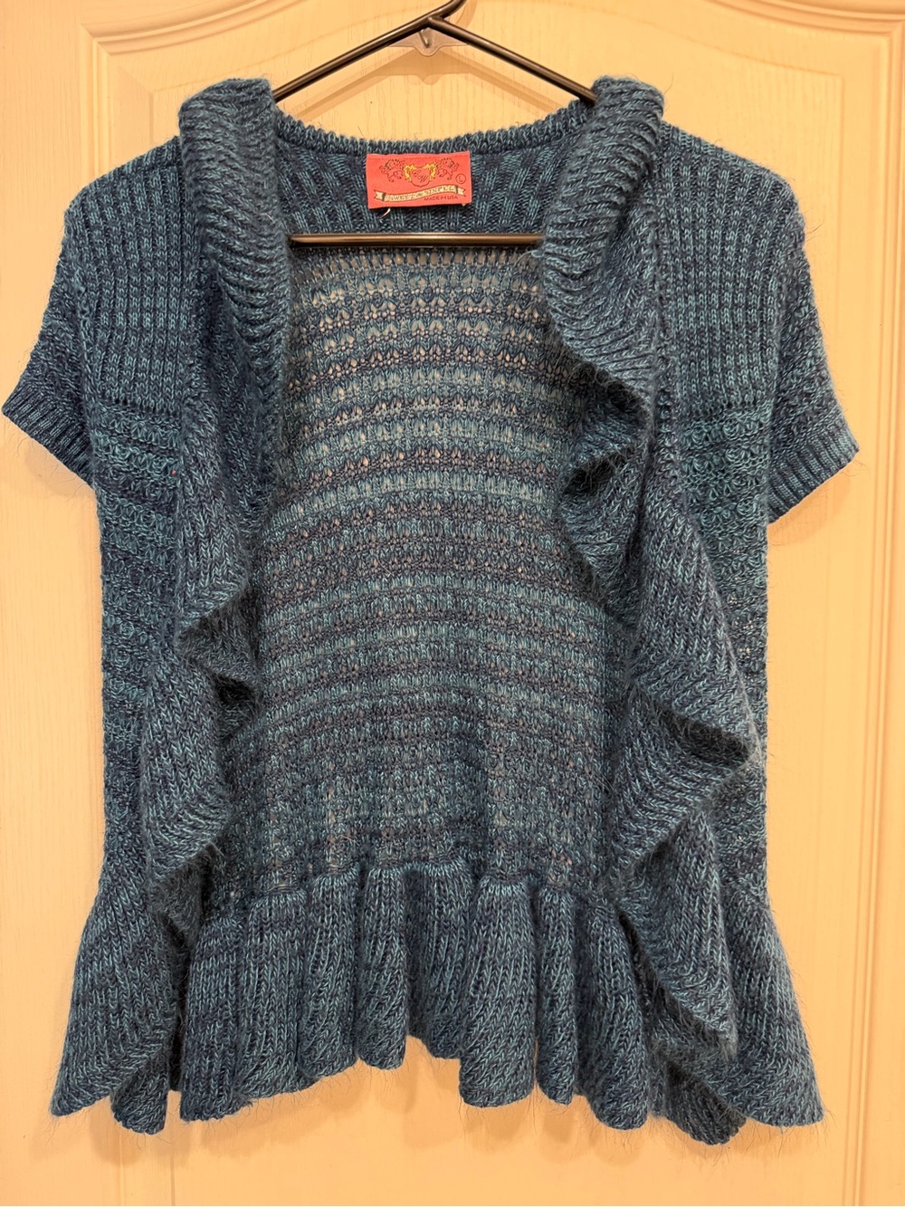 Women's Teal Ruffle Open-Front Cardigan Sweater